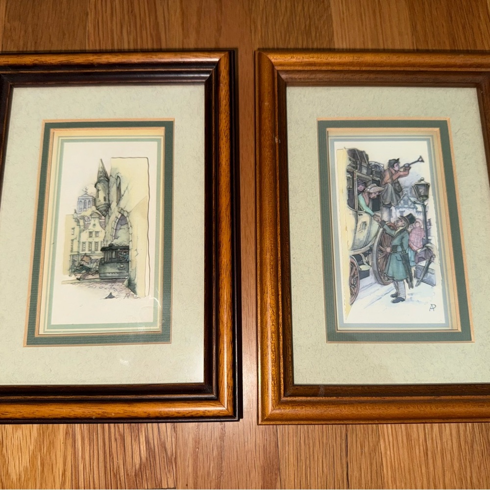2 x Anton Pieck 3d Paper Art Picture Shadow Box Frame Street Tower 8.5" x 6''